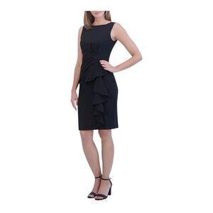 Eliza J Gathered Front Sleeveless Black Ruffle Cocktail Sheath Dress Size 14